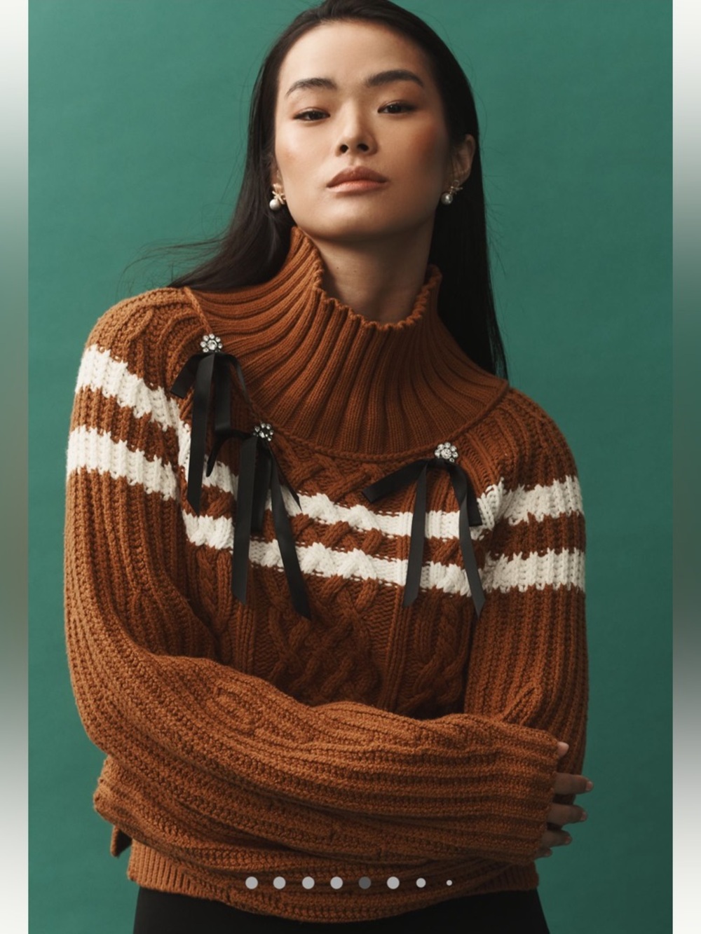 Anthropologie Maeve Turtleneck Balloon-Sleeve Bow Sweater